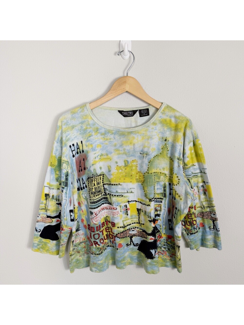 Take Two Clothing Co. City Cafe Bling Top Art To Wear Beaded Y2K Top Size 1X